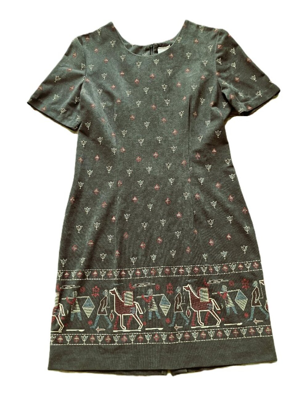 Huntington Ridge Short Sleeve Dress Green Pictograph Horse Print Vintage 90s
